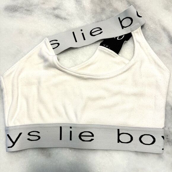 Boys Lie One Shoulder Logo Cutout Ribbed Jersey Tank Bralette White 2XL/3XL - Picture 1 of 2